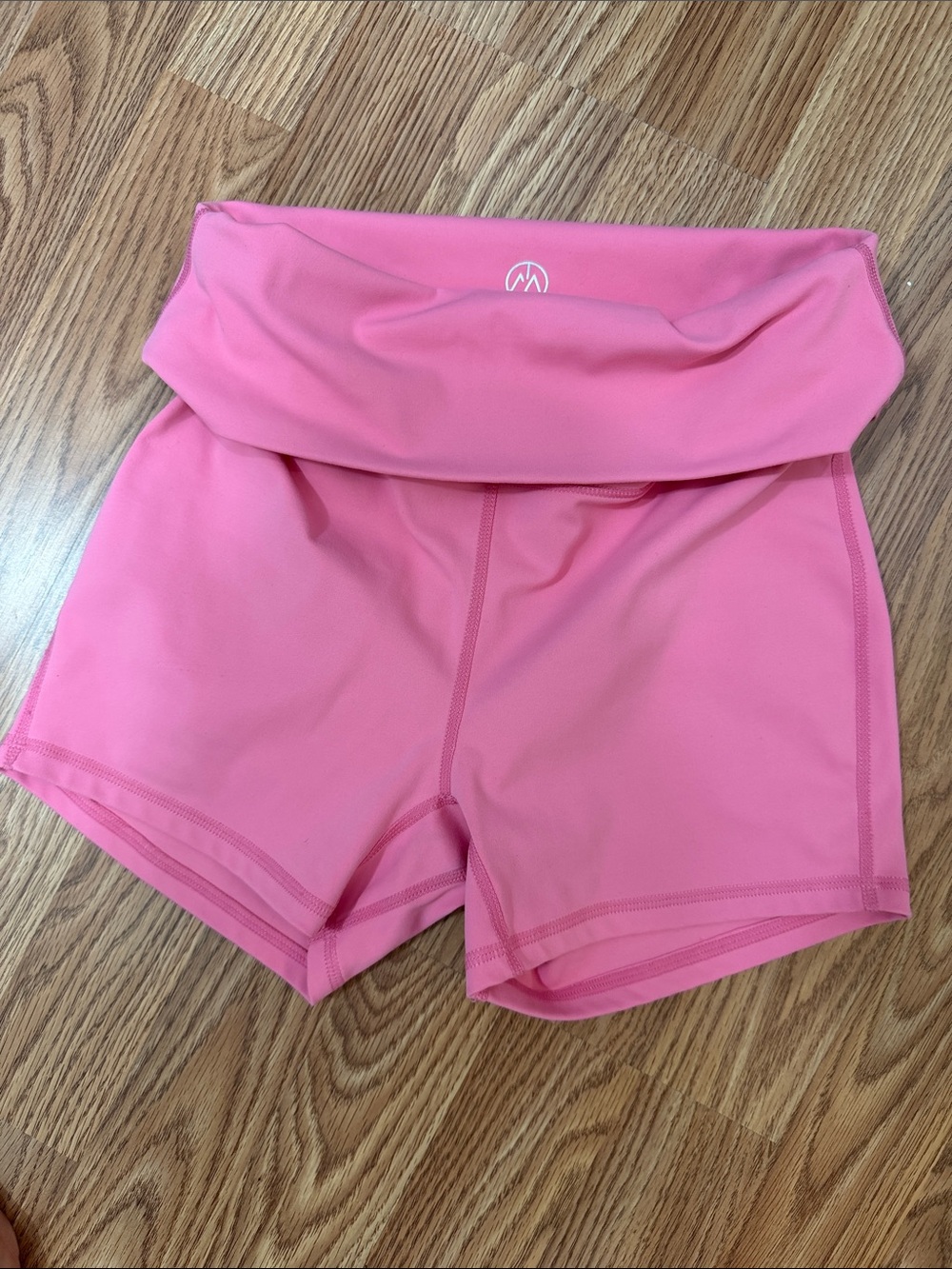 High-Waist Fold-Over Bike Shorts — Bright Pink